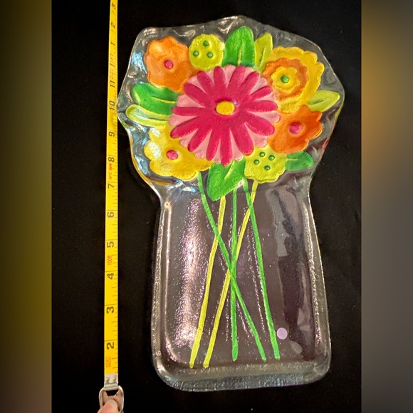 Flower bouquet glass platter large 14”x10 - Picture 7 of 8